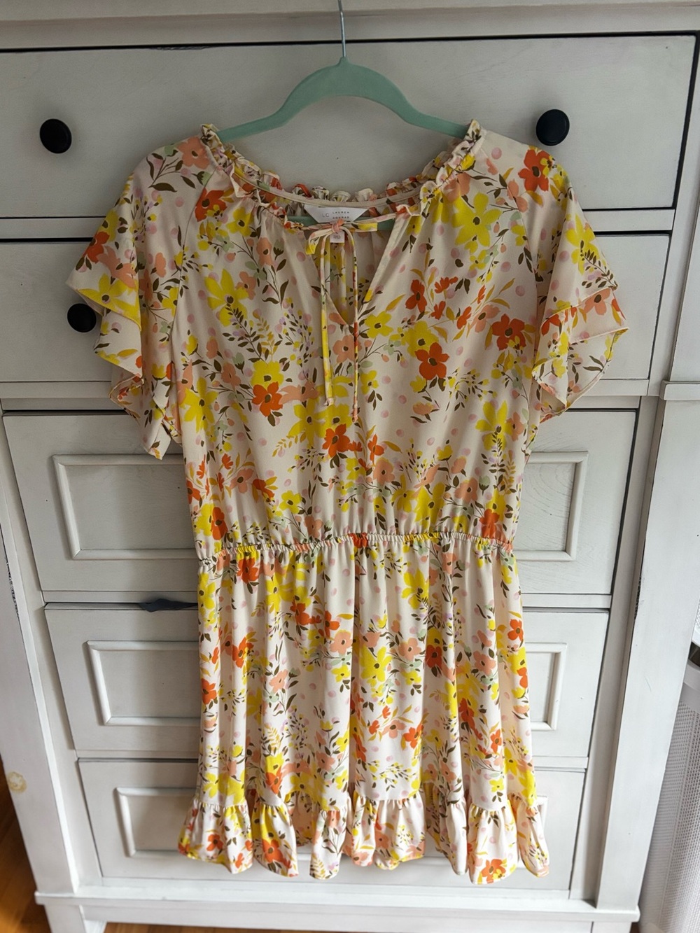 LC Lauren Conrad Cream Floral Dress with Yellow and Orange Blooms - Picture 1 of 5